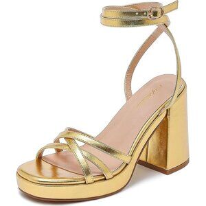 Gufobela Gold Strappy Platform Sandals Sz 6.5 NEW! Wedding Prom Evening